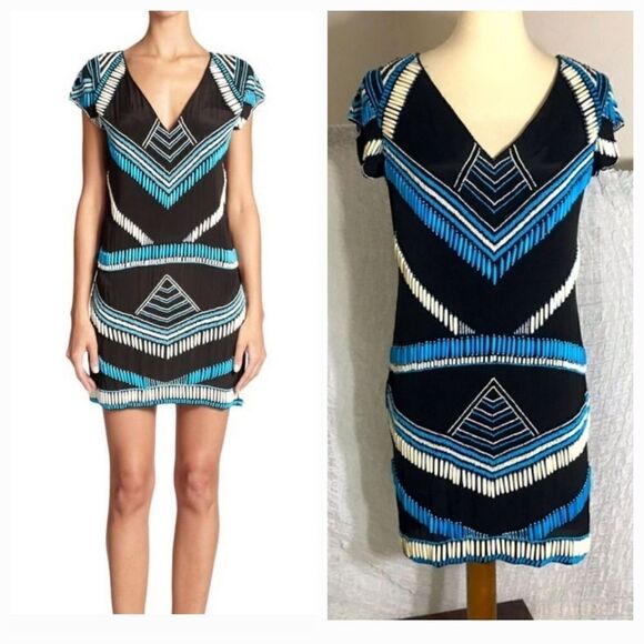 Karina Grimaldi Boho Beaded Mini Dress Size XS - Picture 1 of 15